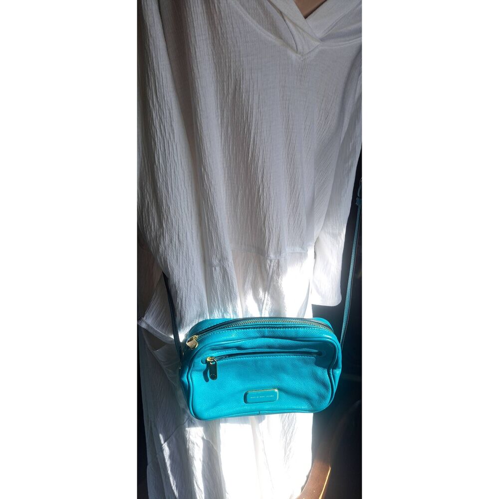 Marc by Marc Jacobs Turquoise Blue Leather Crossbody Camera Bag Gold Hardware